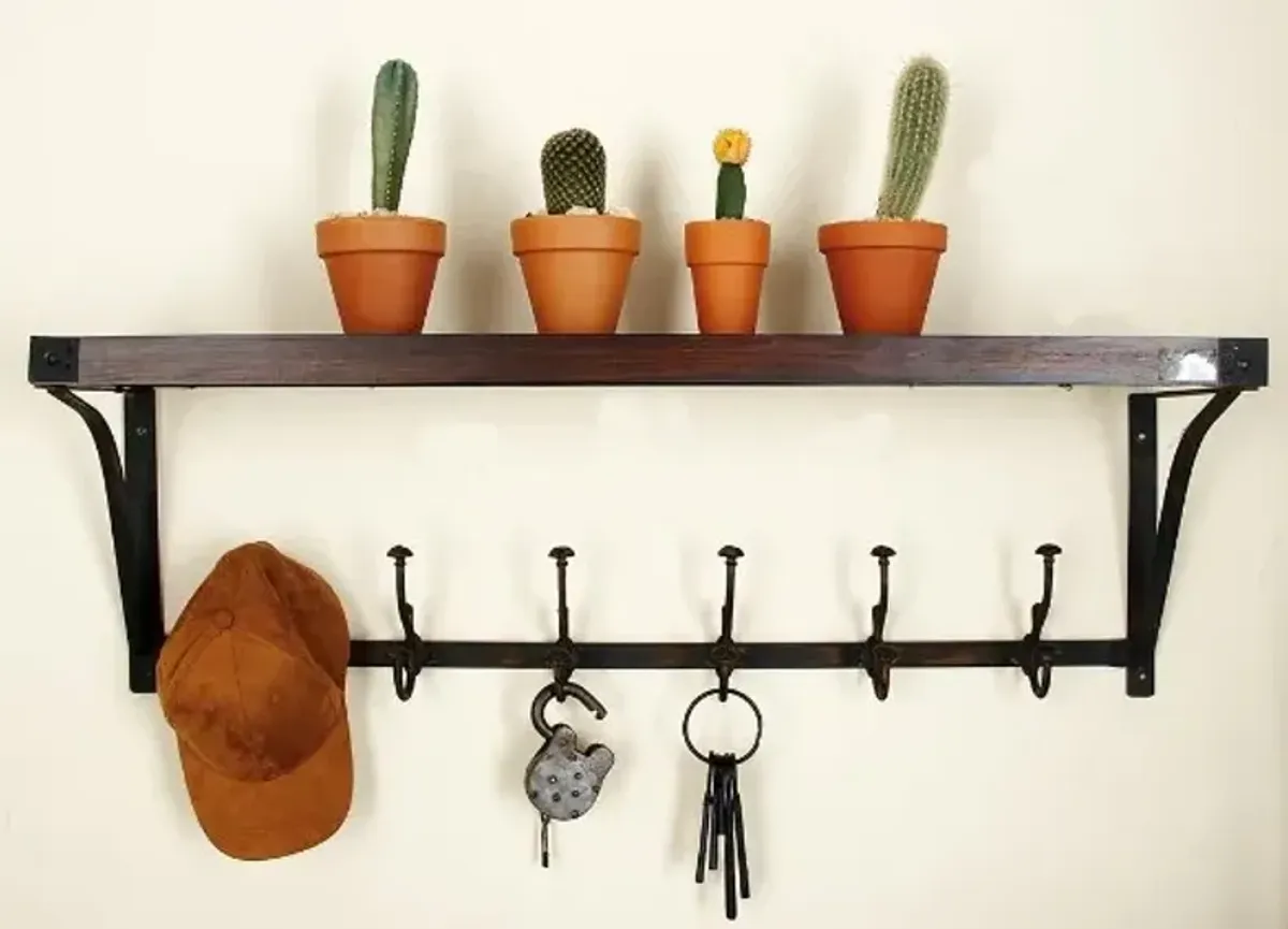 Wall Shelf with Hooks 39"W x 13"H