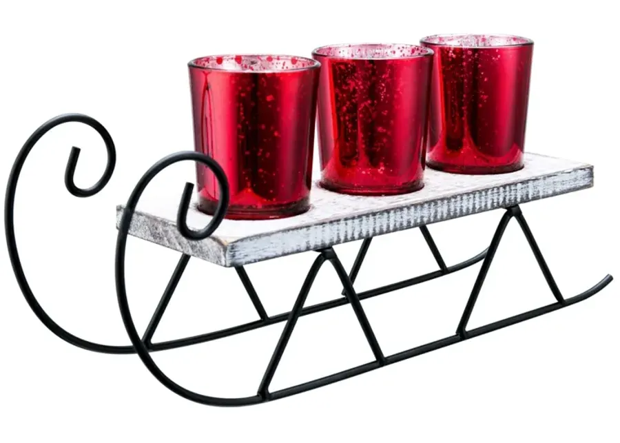 Red Mercury Glass Sled Candleholder 3.5"W x 12"L