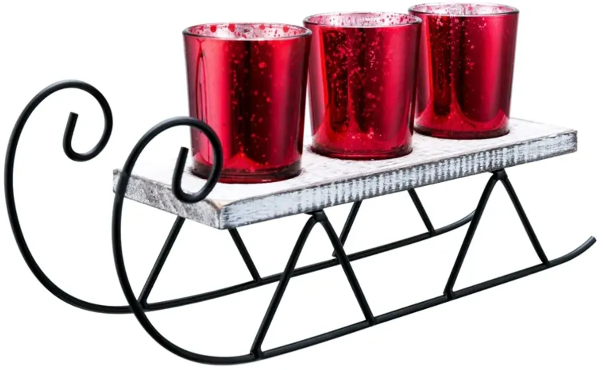 Red Mercury Glass Sled Candleholder 3.5"W x 12"L