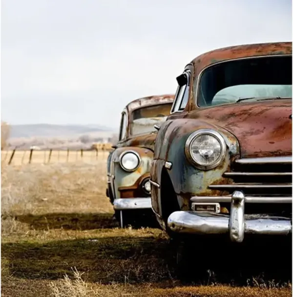 Old Cars Tempered Glass Wall Art 39.5"W x 39.5"H