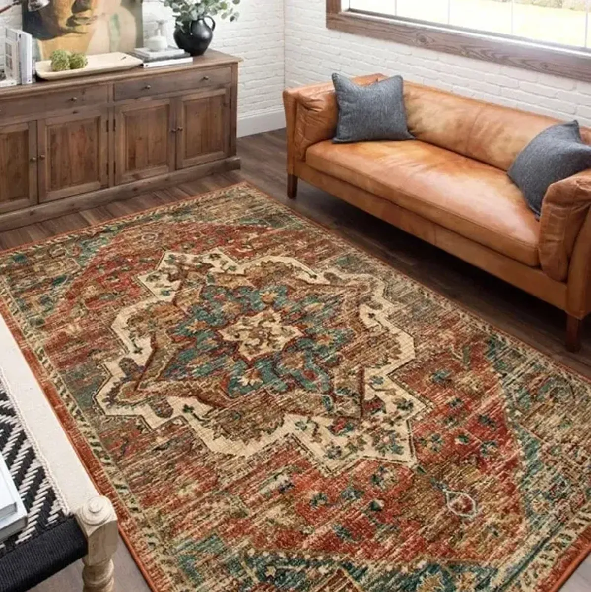 Elements Rust/Blue/Cream Area Rug 5'3"W x 7'10"L