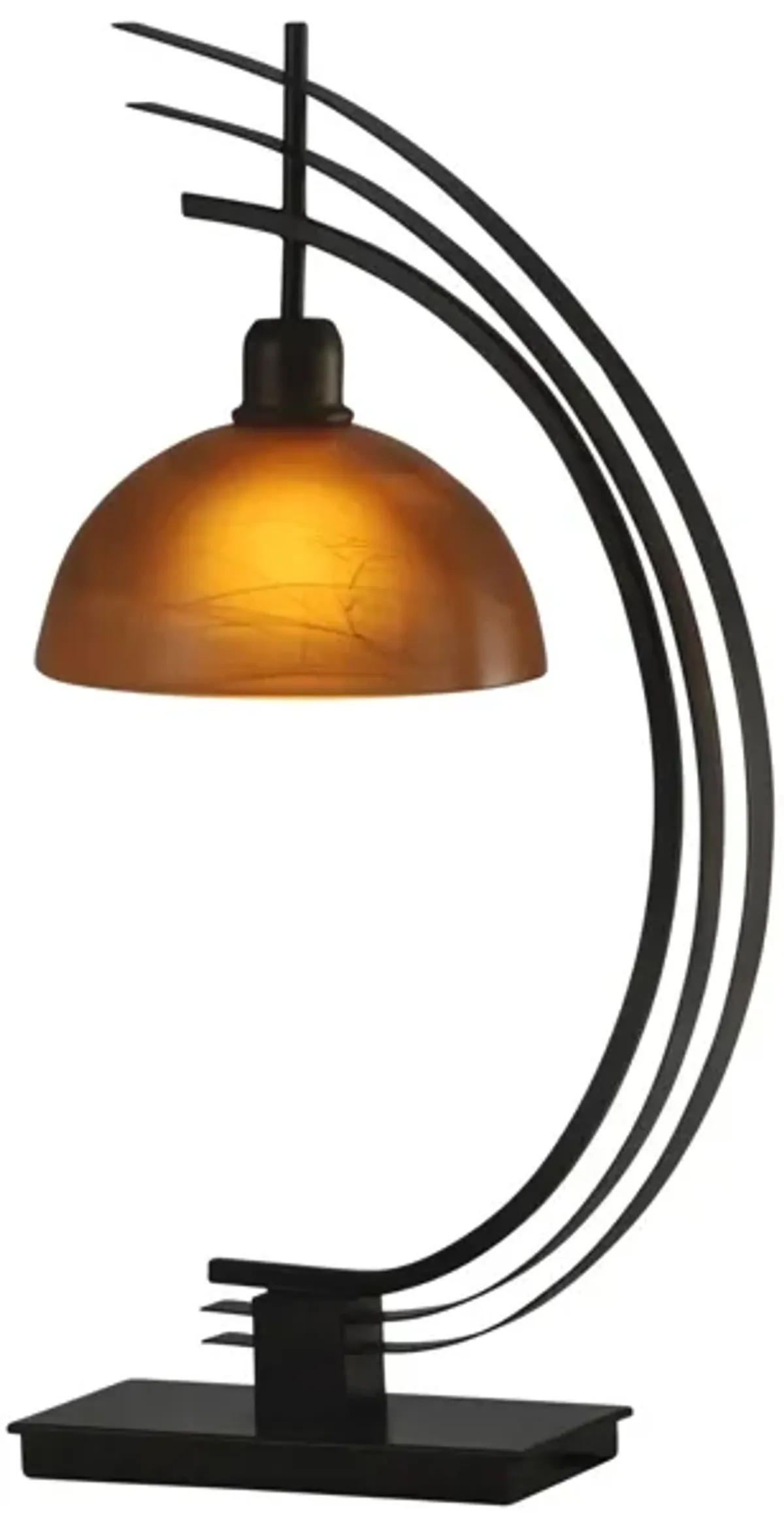 Amber Glass and Metal Arc Table Lamp 29"H
