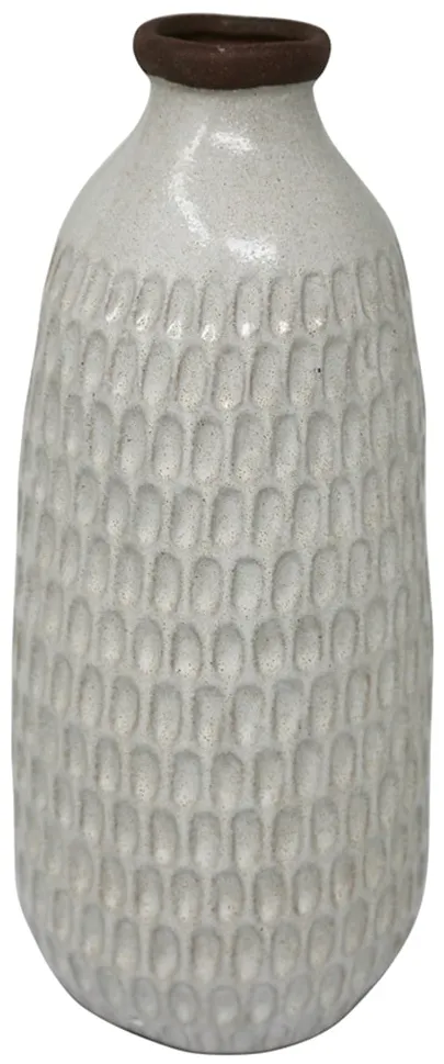 Large Ivory Ceramic Hammered Vase 5"W x 12"H