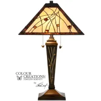 Ivory and Amber Tiffany-Style Glass Table Lamp 29"H