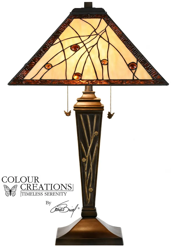 Ivory and Amber Tiffany-Style Glass Table Lamp 29"H