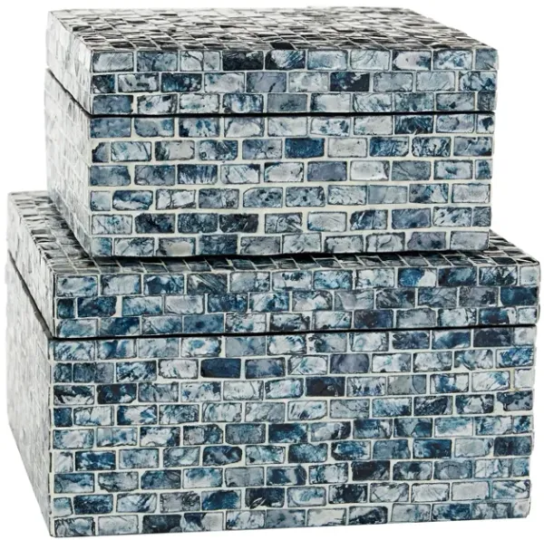 Set of 2 Blue Shell Lacquer Boxes 9/10"