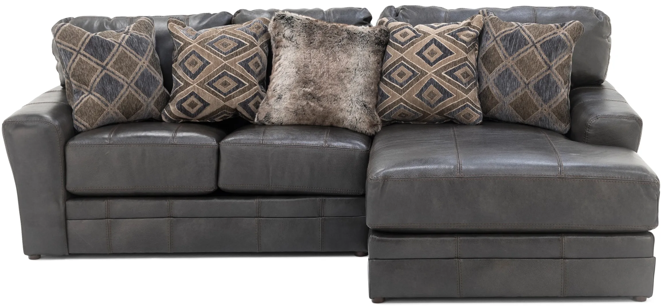 Camden 2-Pc. Leather Sectional with Right Arm Facing Chaise in Steel