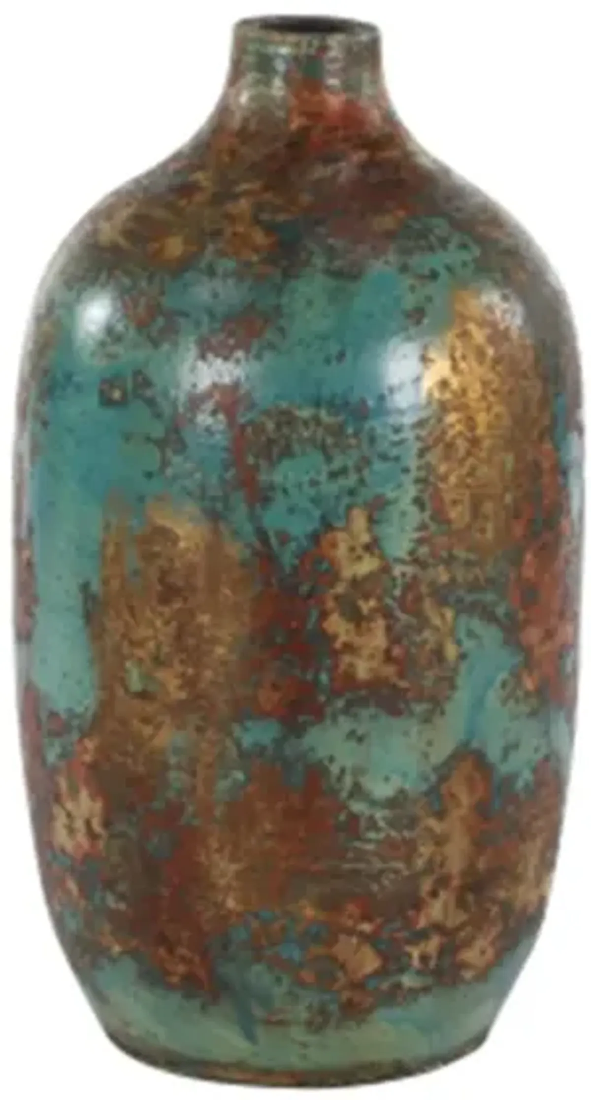 Large Teal and Bronze Terracotta Vase 8"W x 15"H