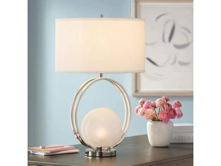 Polished NIckel Circle With Nite Lite Table Lamp 27"H