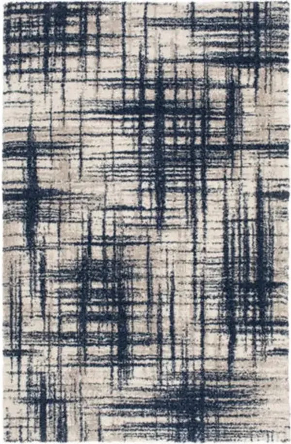 Tulsa Navy/Cream/Tan Hash Area Rug 7'10"W x 9'10"L