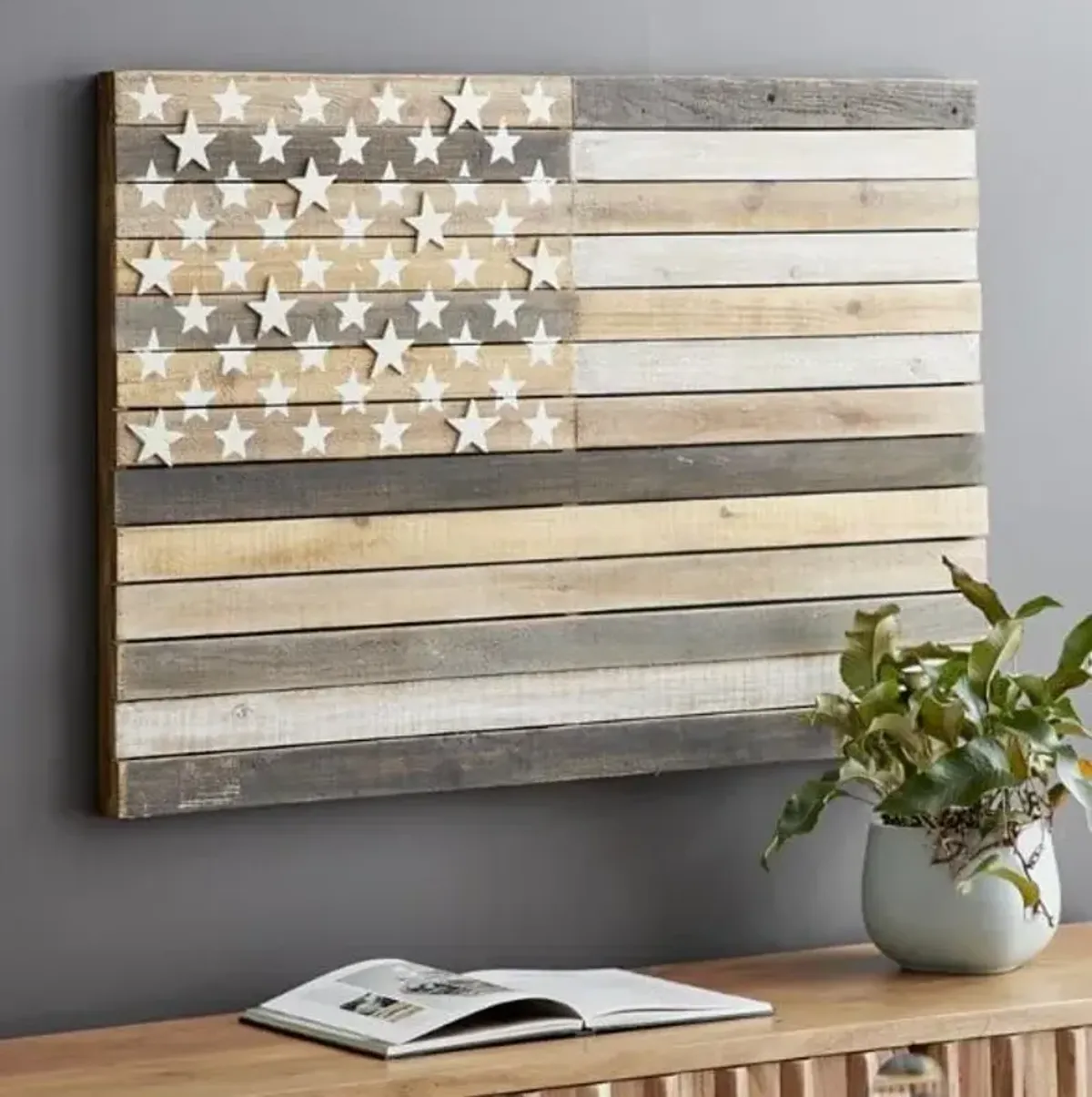 Wood Flag Wall Decor 44"W x 30"H