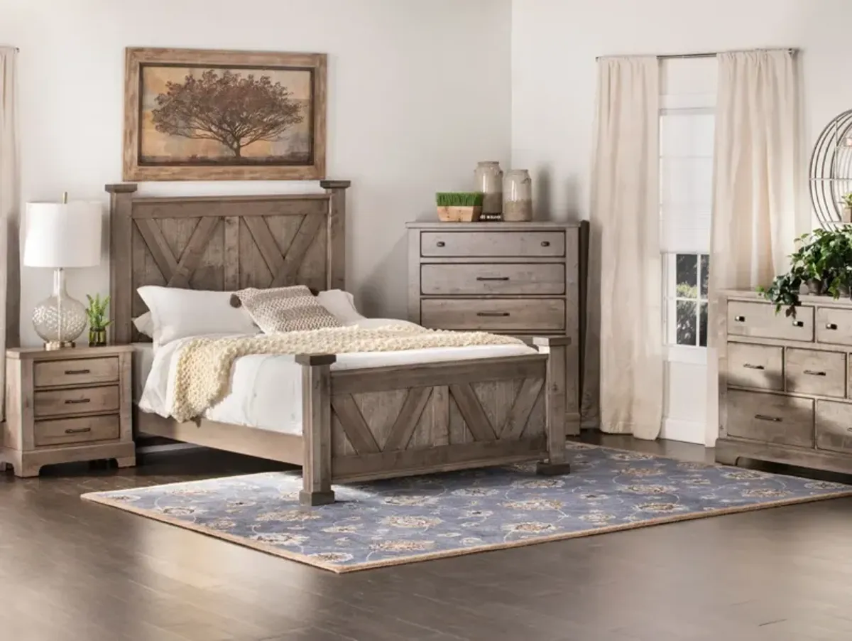 Cool Rustic Queen X Panel Bed, Grey