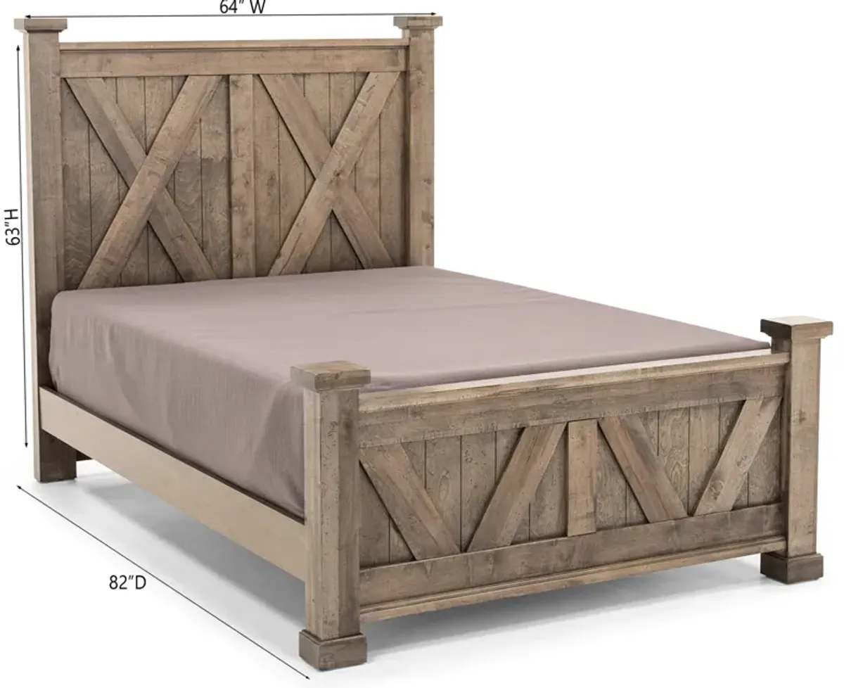 Cool Rustic Queen X Panel Bed, Grey