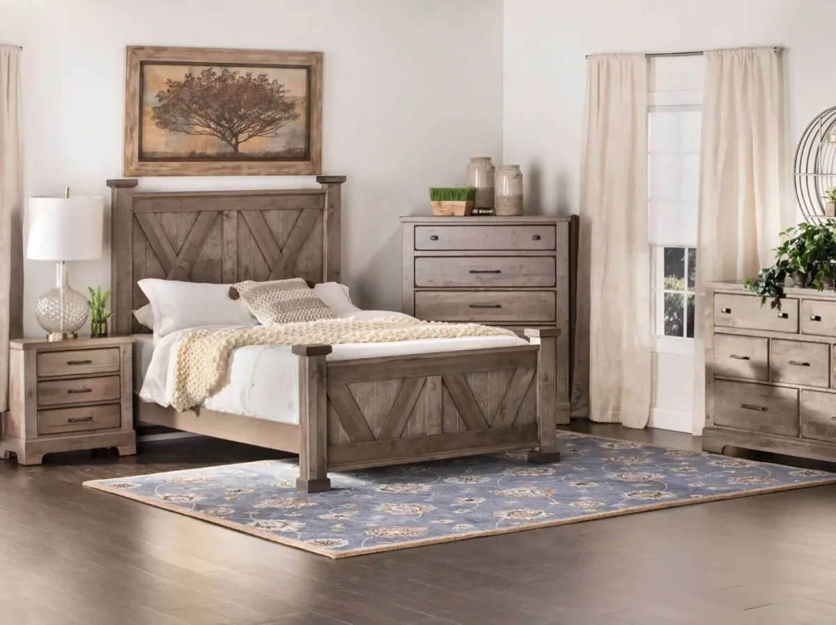 Cool Rustic Queen X Panel Bed, Grey