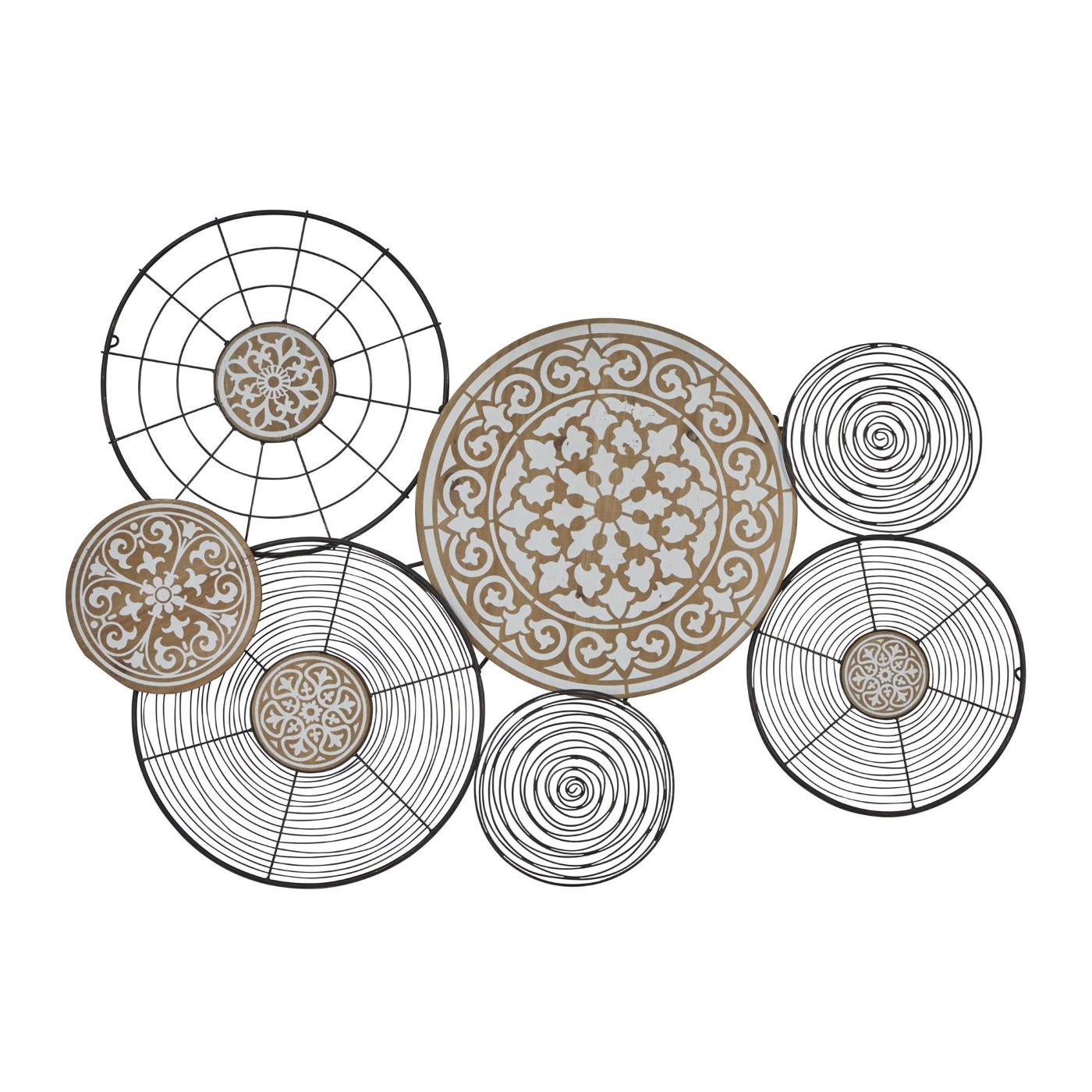 Wire and Wood Discs Metal Wall Décor 41"W x 28"H