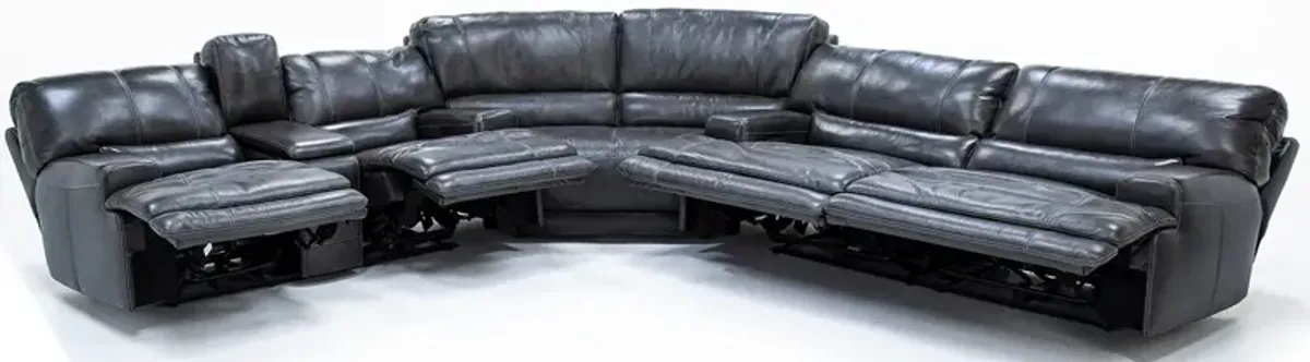 Placier 3-Pc. Leather Power Headrest Reclining Sectional w/ Sofa and Console Loveseat in Charcoal