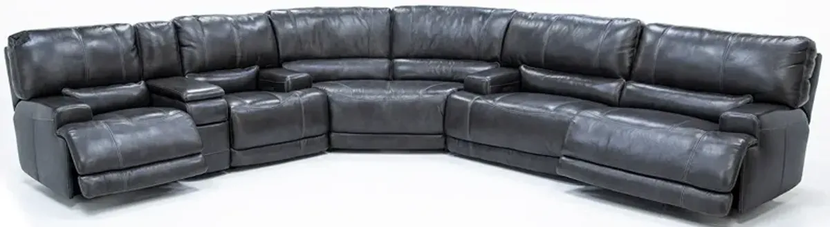 Placier 3-Pc. Leather Power Headrest Reclining Sectional w/ Sofa and Console Loveseat in Charcoal