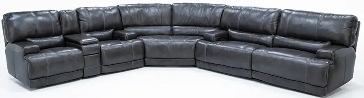 Placier 3-Pc. Leather Power Headrest Reclining Sectional w/ Sofa and Console Loveseat in Charcoal