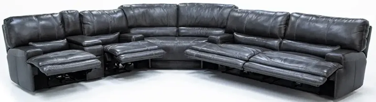 Placier 3-Pc. Leather Power Headrest Reclining Sectional w/ Sofa and Console Loveseat in Charcoal