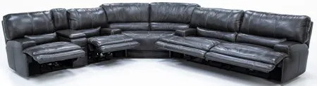 Placier 3-Pc. Leather Power Headrest Reclining Sectional w/ Sofa and Console Loveseat in Charcoal