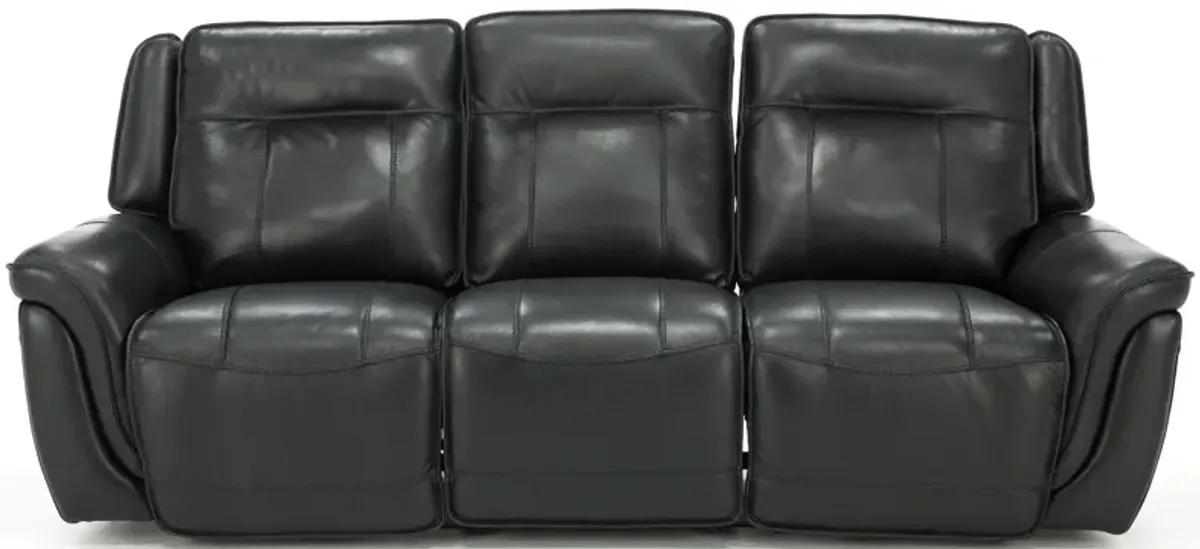 Arthur Leather Power Headrest Reclining Sofa in Black