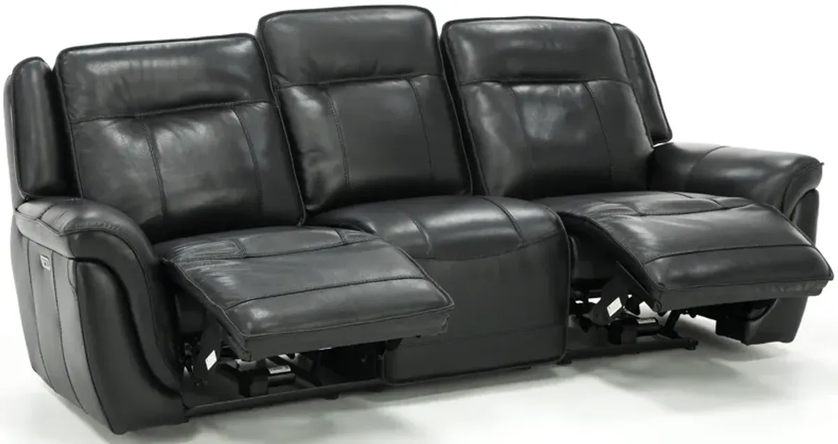 Arthur Leather Power Headrest Reclining Sofa in Black