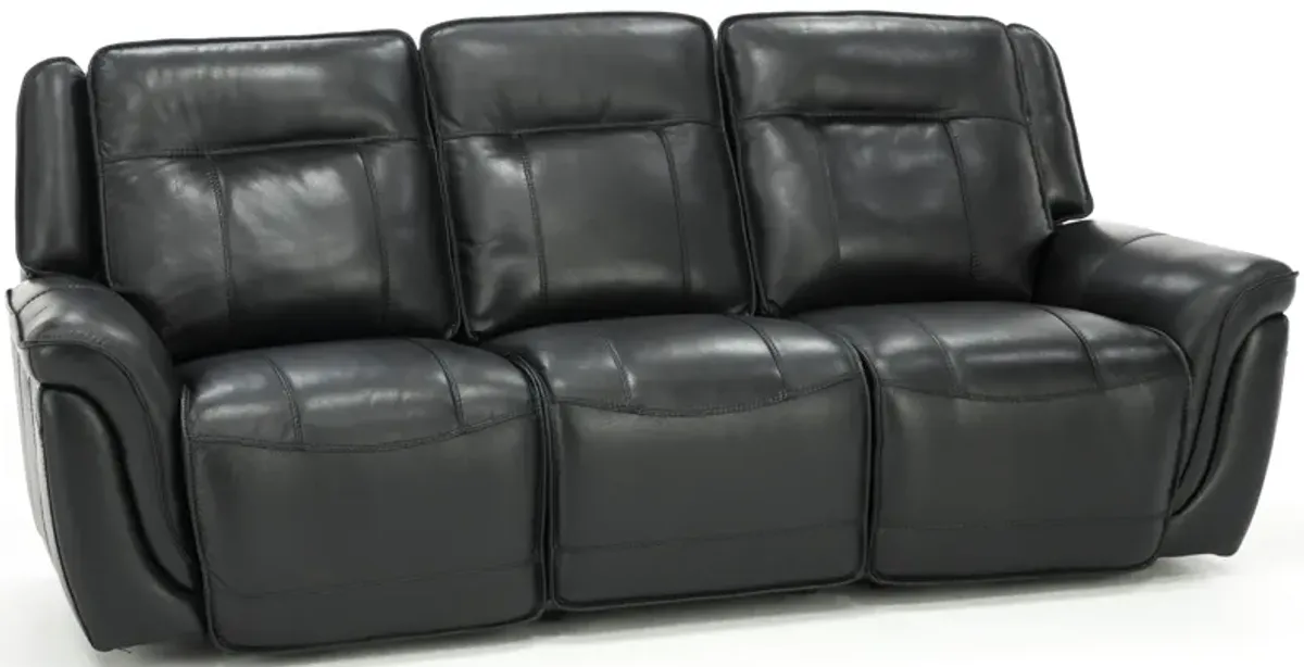 Arthur Leather Power Headrest Reclining Sofa in Black