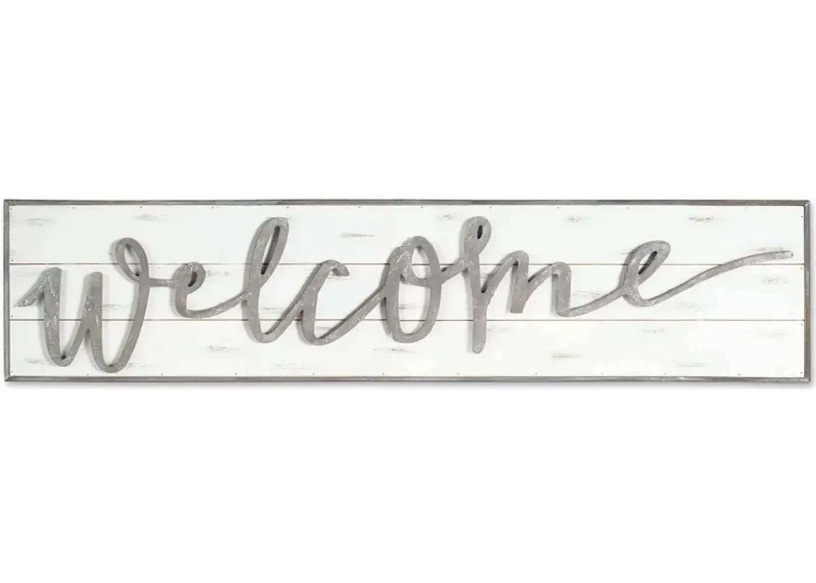 White and Grey Wood Welcome Sign 48"W x 11"H