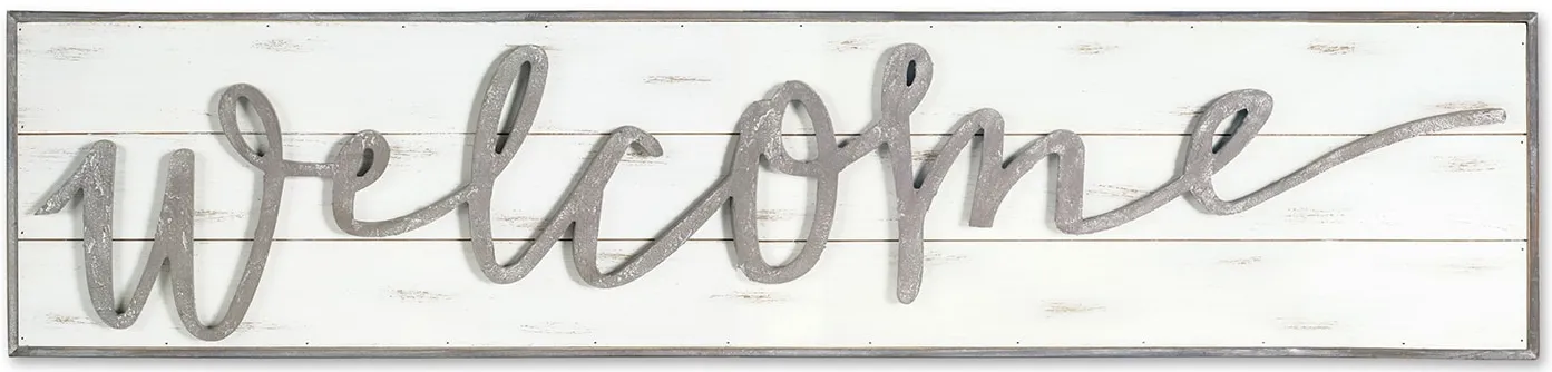 White and Grey Wood Welcome Sign 48"W x 11"H
