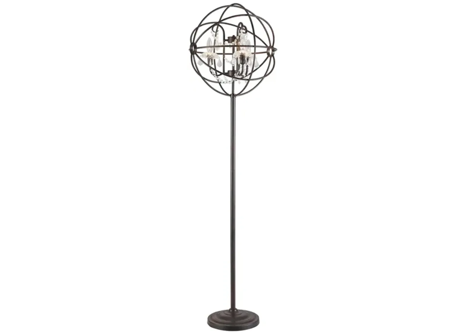 Bronze Metal and Crystal Floor Lamp With Bulbs 66.5"H