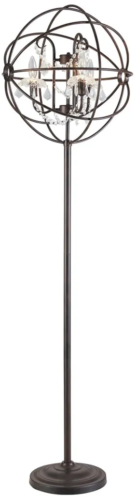 Bronze Metal and Crystal Floor Lamp With Bulbs 66.5"H