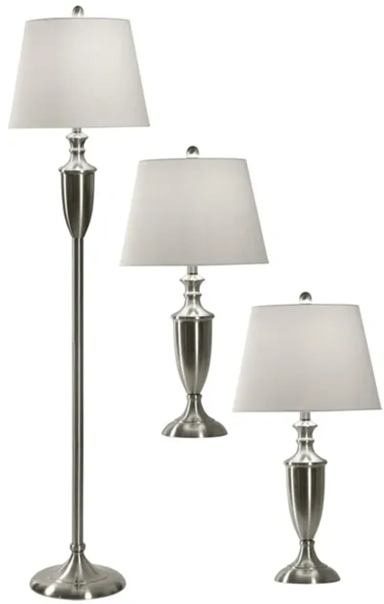 Set of 3 Brushed Steel Lamps -2 Table Lamps plus 1 Floor Lamp 27/60"H