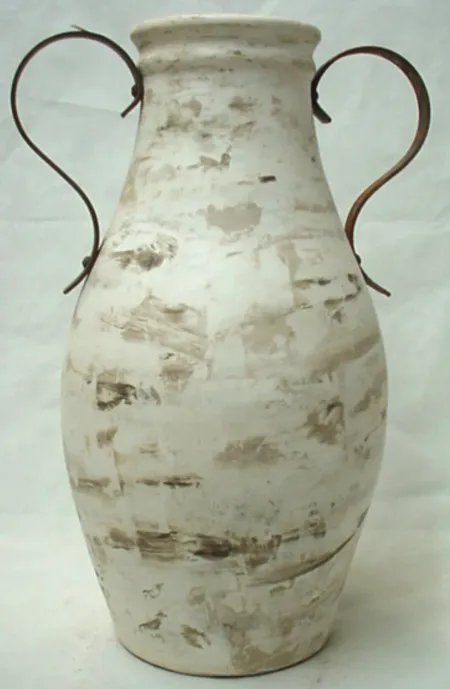 Medium Brown and White Handled Ceramic Floor Vase 13"W x 32"H