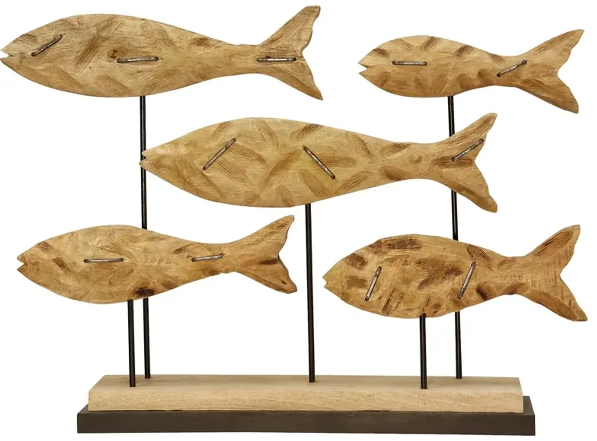 School of Fish Wooden Sculpture 32"W x 22"H