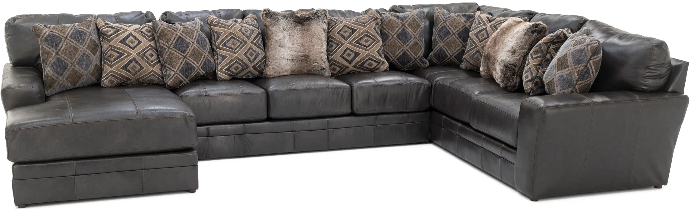 Camden Large 3-Pc. Leather Sectional with Left Arm Facing Chaise in Steel