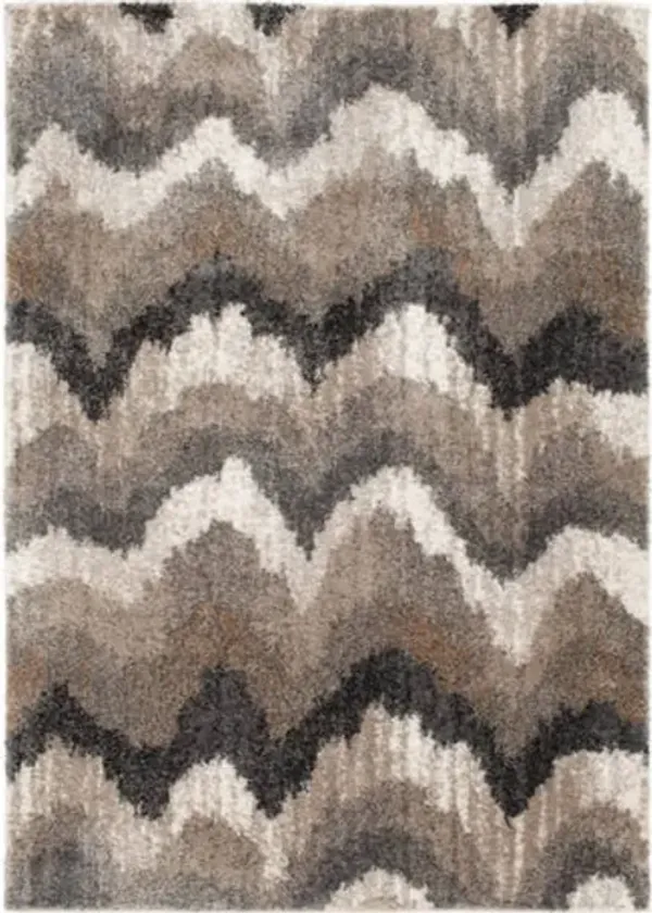Tulsa Brown/Grey/Cream Wave Area Rug 7'10"W x 9'10"L