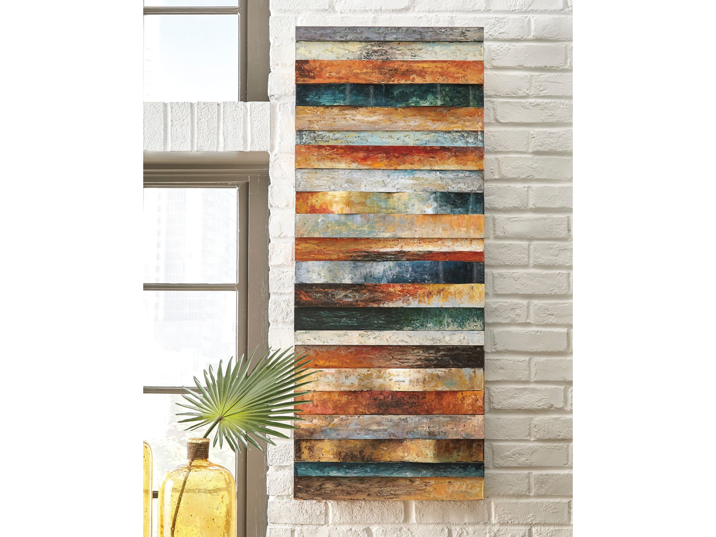 Multi-Colored Curved Plank Design Art 20"W x 50"H