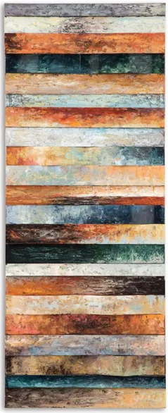 Multi-Colored Curved Plank Design Art 20"W x 50"H