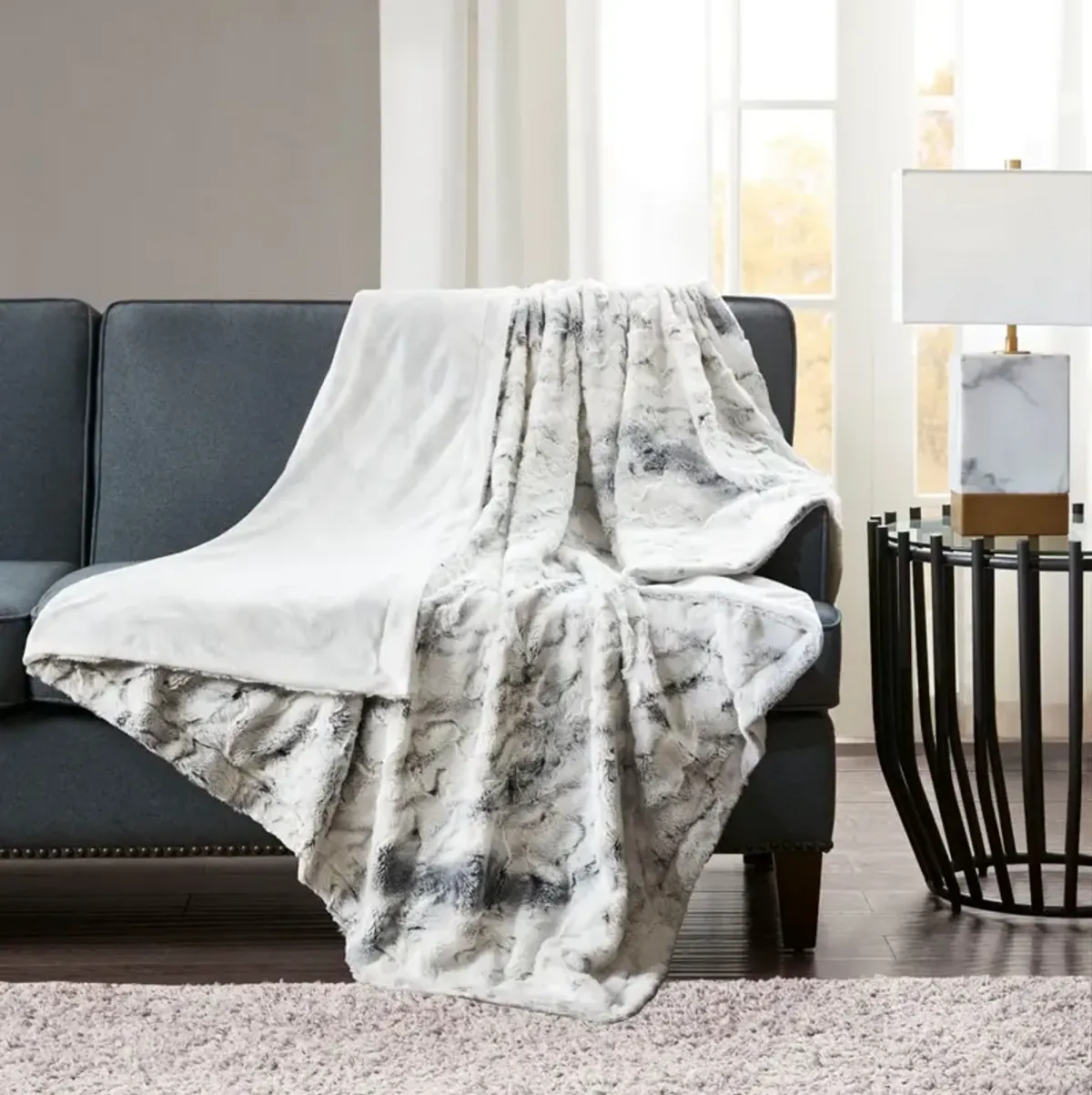 Grey Oversized Faux Fur Throw 60"W x 70"L