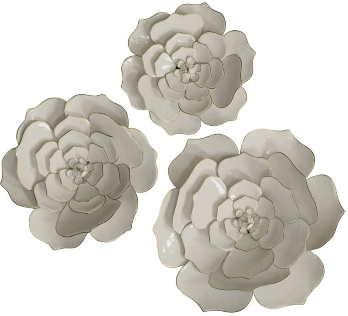 Set of 3 Ivory Flowers Wall Décor 17/20/24"