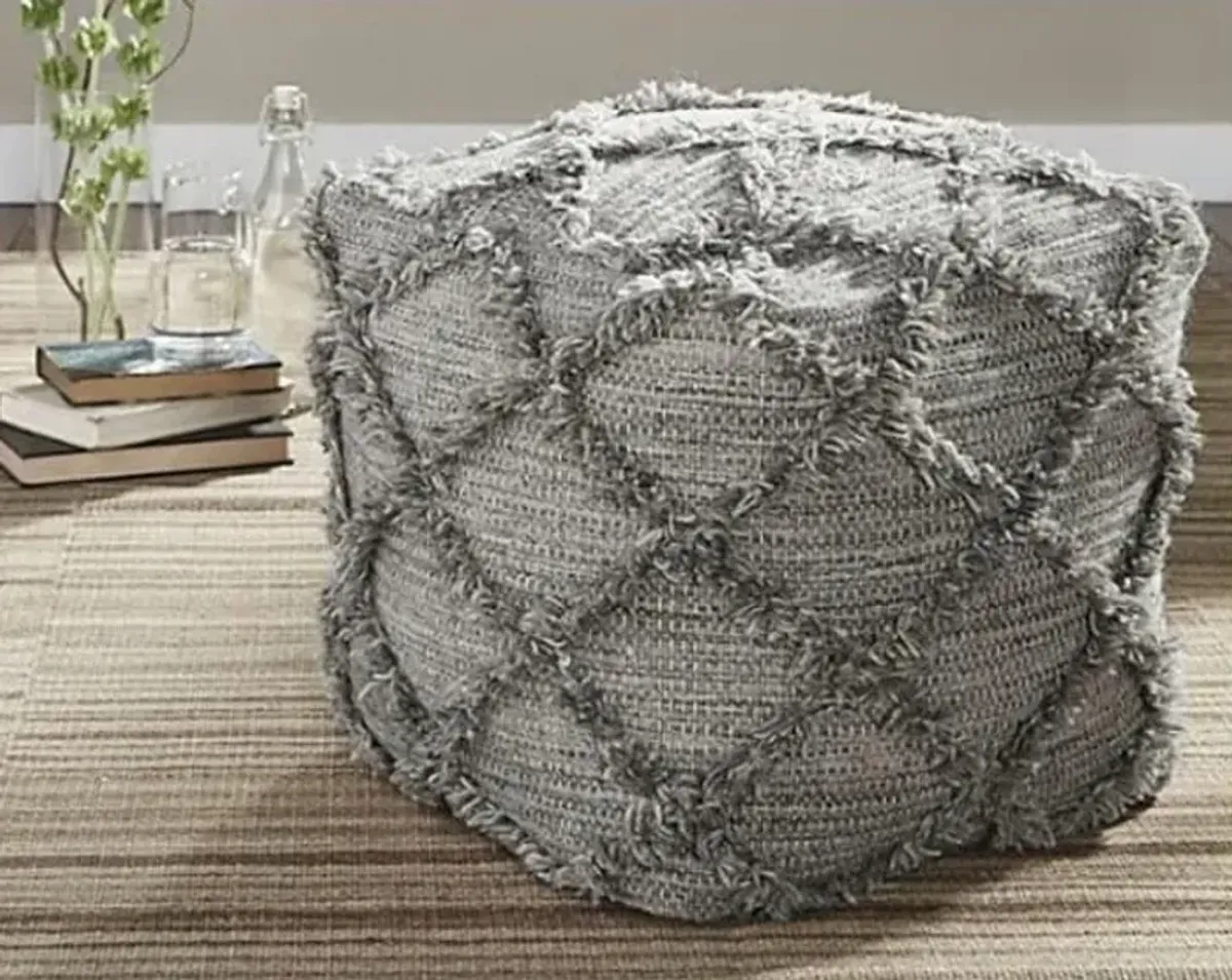 Grey Textured Pouf 16"W x 16"H