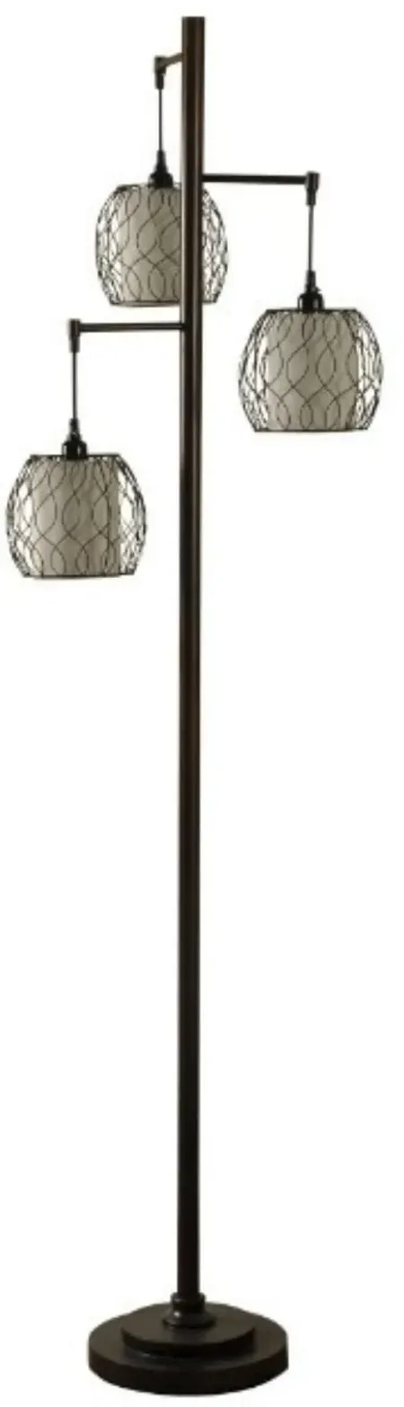 Antique Bronze with Caged Woven Shades 3-Lite Floor Lamp 72"H 