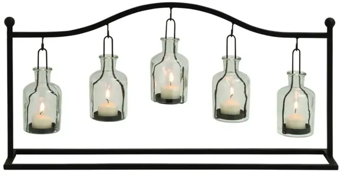 Five Glass Votive Holders In Metal Stand 24"W x 4.5"D x 12"H