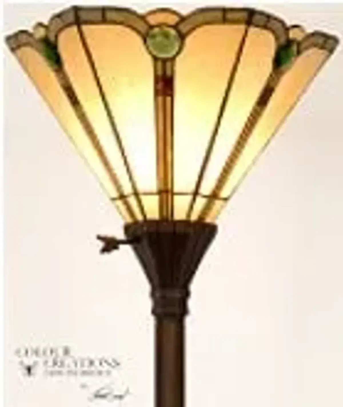 Simon Green and Amber Tiffany-Style Glass Torchiere 71"H