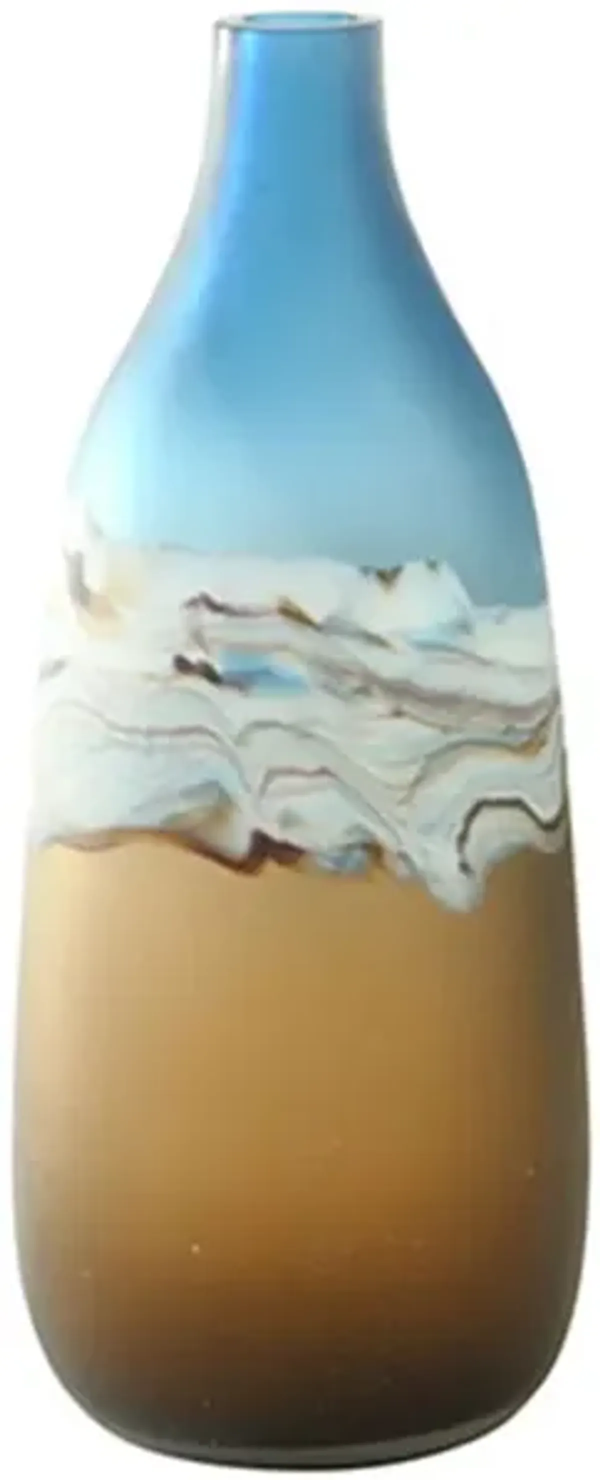 Tall Blue and Amber Glass Vase 7"W x 17.5"H