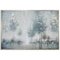 Blue and Silver Trees Handpainted Framed Canvas Art 61"W x 41"H