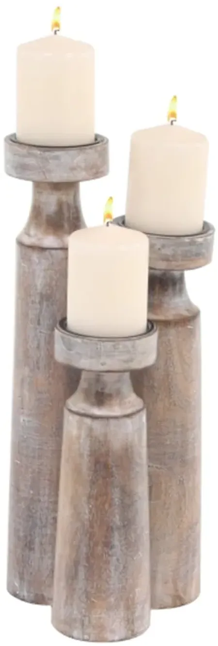 Set of 3 White Wood Rubbed Candleholder 10/14/18"H