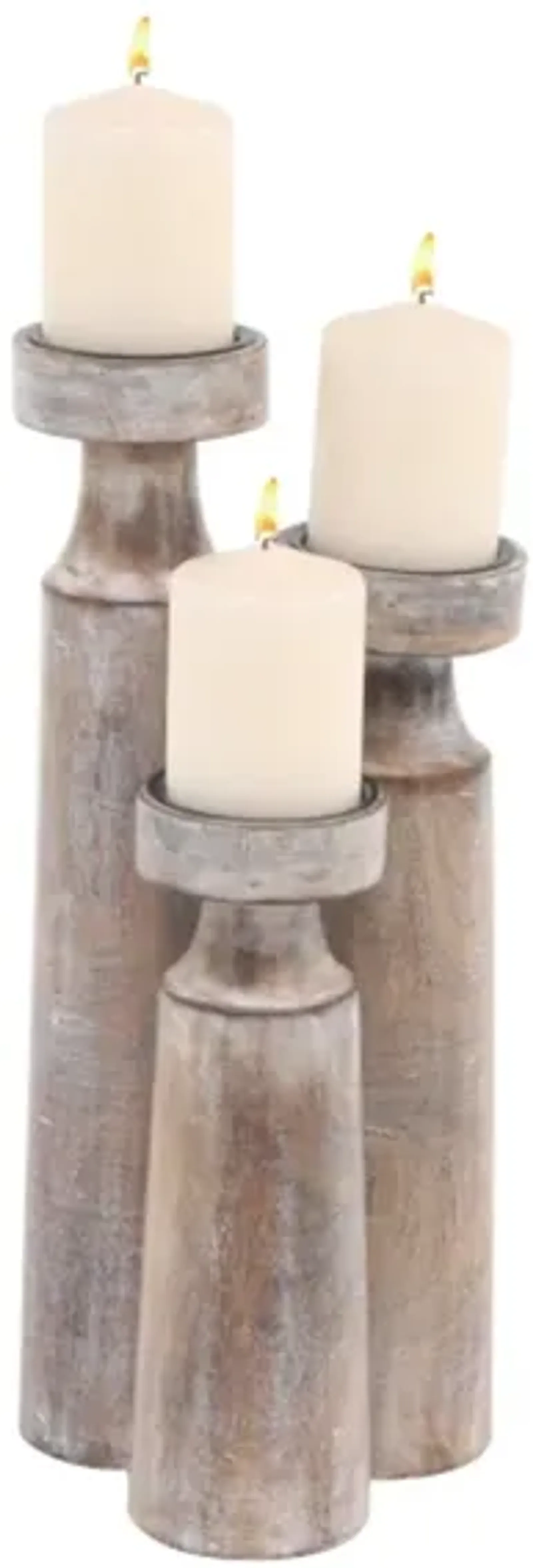 Set of 3 White Wood Rubbed Candleholder 10/14/18"H