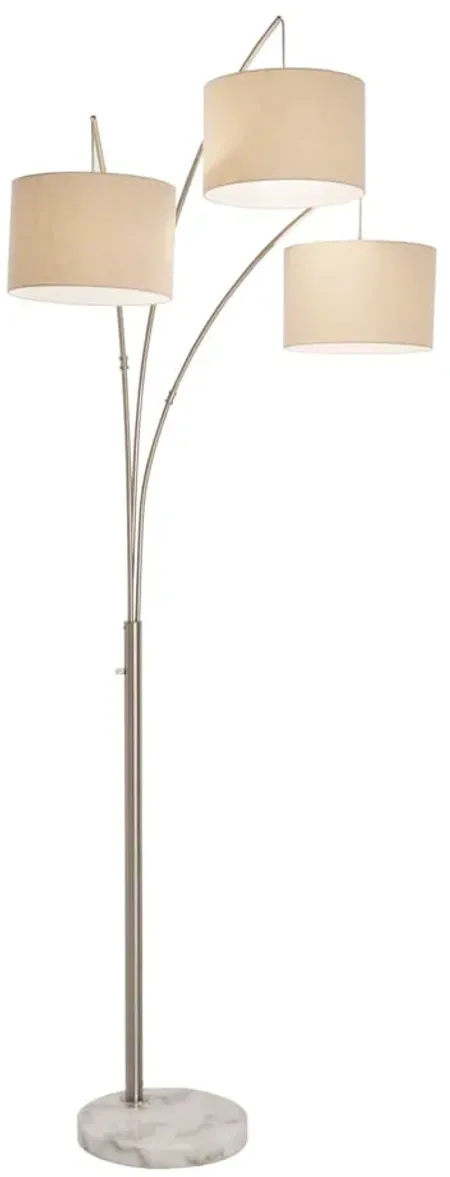 Silver 3-Light With Drum Shades Floor Arc Lamp 84"H