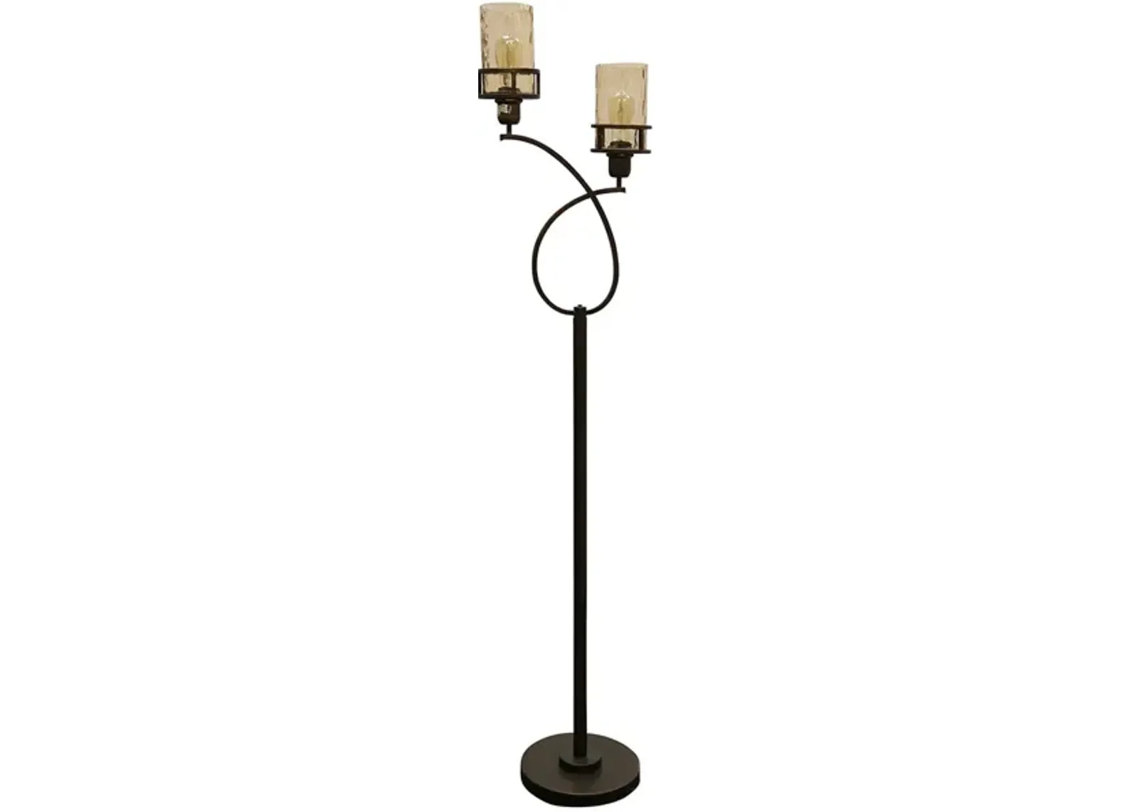 2-Lite Bronze and Smoke Glass Shade Floor Lamp With Edison Bulb 68"H